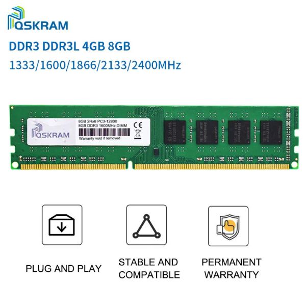 Rams Memoria RAM DDR3L DDR3 8GB 4GB 1600 1866 1333 2133 Memoria desktop 2400MHz 240 pin Dimm 1,5 V Modulo di memoria RAM