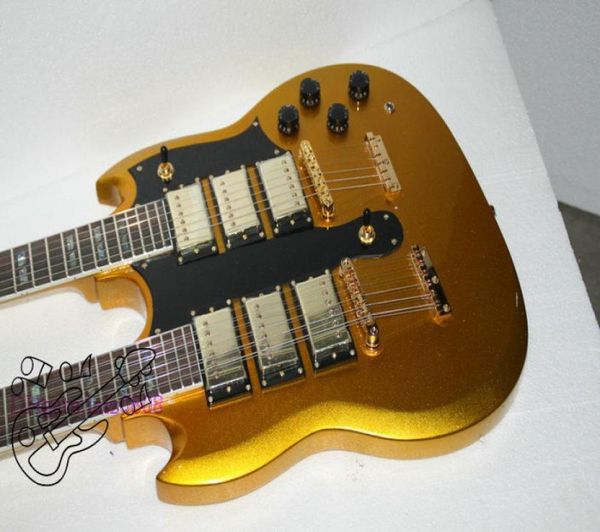 Feito na China New chegada ouro 3 captadores 1275 Double Neck Guitar Guitar Abalone Incloy Guitars3899163