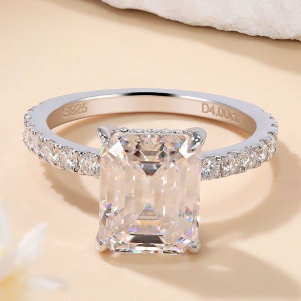 D Farbe Großer Sqaure Moissanit Verlobungsringe 925 Sterling Sliver 18k Weißgold -Hochzeitsband Ringschmuck für Frauen Schönes Geschenk