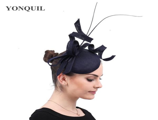 Düğün Donanma Fascinator Vintage Loops Şapkalar Zarif Kadın Kilisesi Durum Dekoratif Milinery Gelinler Saç Aksesuarları SYF4919242431