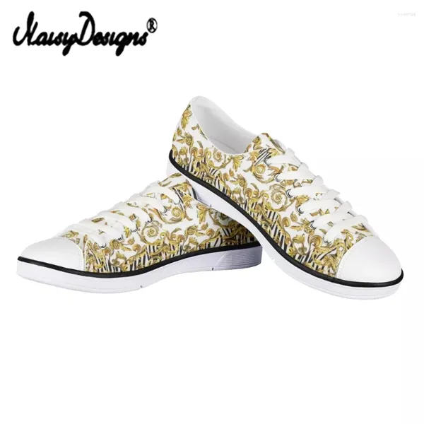 Lässige Schuhe Noisydesigns Europäischer Stil Goldener Barque Blumenmuster Frau Low Top Leinwand Frühling/Herbst Vulkanisierte Sneakers Zapatillas