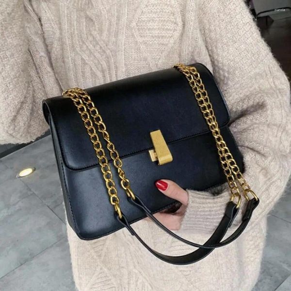 Bag Fashion Female vintage Grande tote 2024 di qualità PU in pelle femminile Designer Lock Cored Chain Gain Bags Messenger