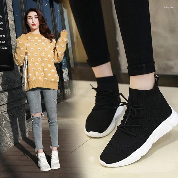 Casual Shoes High Top Elastic Socke für Frauen 2024 Herbst Atmungsfreie leichte Sport -Turnschuhe Frauen Frauen