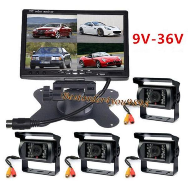 7 polegadas TFT LCD 4CH Vídeo Quad Split Car Monitor 4 x 18 IR Câmera reversa LED 24V Kit de vista traseira para caravana de ônibus de caminhão263A9726788