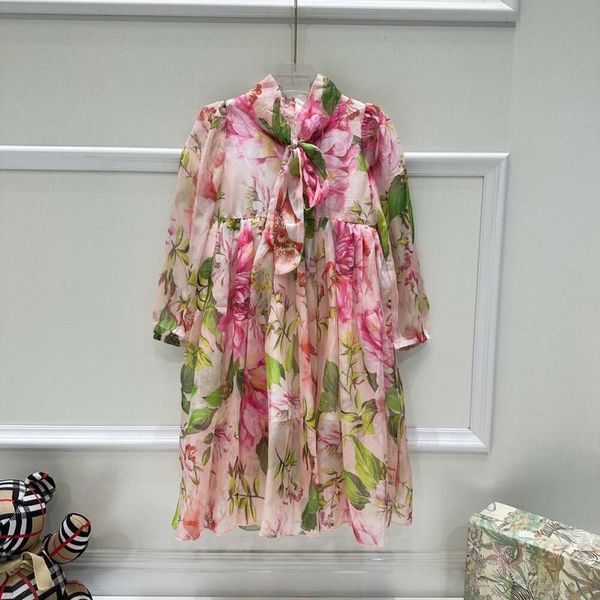 Abiti casual di base Spring/Summer Girls Dress Design Flower Simulazione Tessuto di cotone di seta semplice Generoso rivestimento interno puro