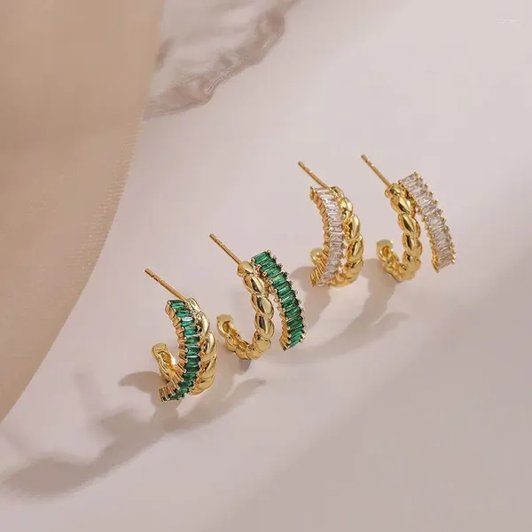 Orecchini per borchie Eyika Trendy Trendy a doppio strato Twisted a forma di Baguette verde zircone zircone Orecchie gocce a goccia Donings da donna gioielli