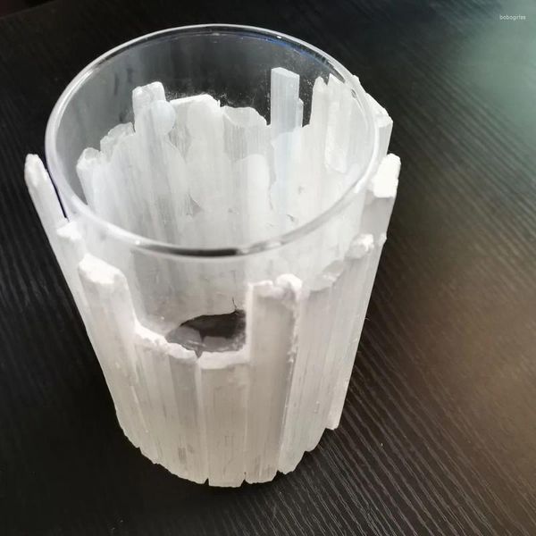 Thotred a lume di candela 15 cm Selenite Naturale Satina Spar Crystal Crystal Design Vaso Fiore Decora