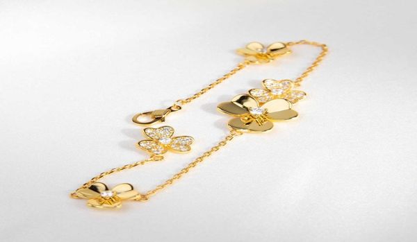 Marca Pure 925 Sterling Silver Jewelry for Women Gold Chain Clover Bracelet Praty Jóias de casamento Mini Small Flower Bracelet2005571