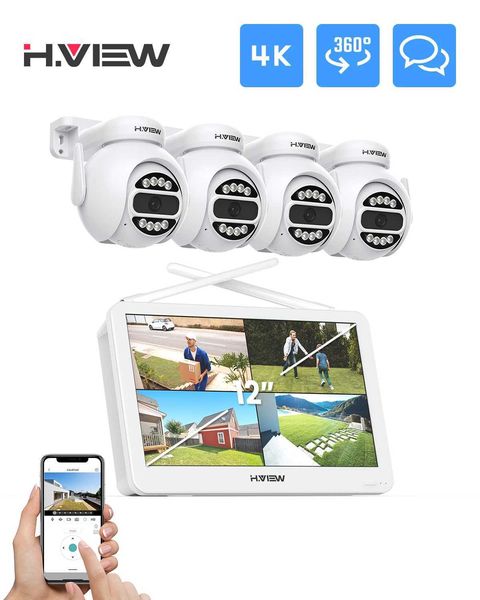 IP-Kameras H.View 4/8MP WiFi-Überwachungs-Überwachungskamera-System Kit Wireless CCTV-System NVR mit Bildschirm Outdoor PTZ Zwei-Wege-Audio-Videoüberwachung 240413