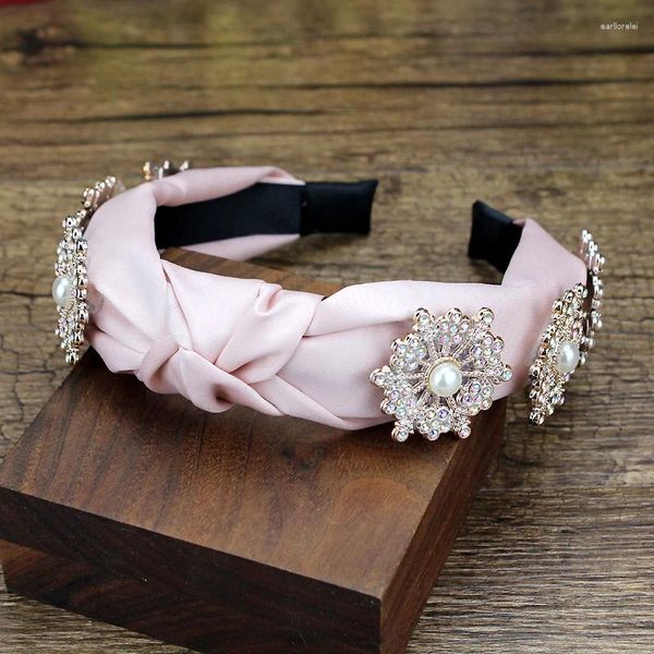 Clip per capelli fatti a mano Rhinestone e perla a filo per capelli Ab Crystal Pink Beige Headband per donne Gioielli Gioielli