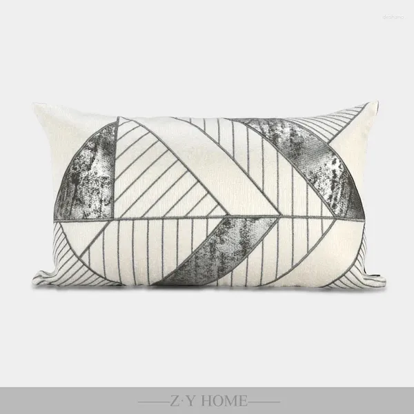 Pillow European Grey Striped Cover 30x50 cm Nordisches Luxus -Sofa Kissen Weiche Bürostuhls Heimdekoration