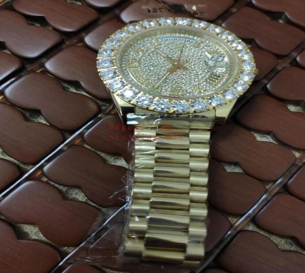 Real Po Watch 43 mm Diamant, angepasst mit echtem römischem Zifferblatt Automatische mechanische Bewegung 18K Gelb Gold Stahl Armband FASH3906011