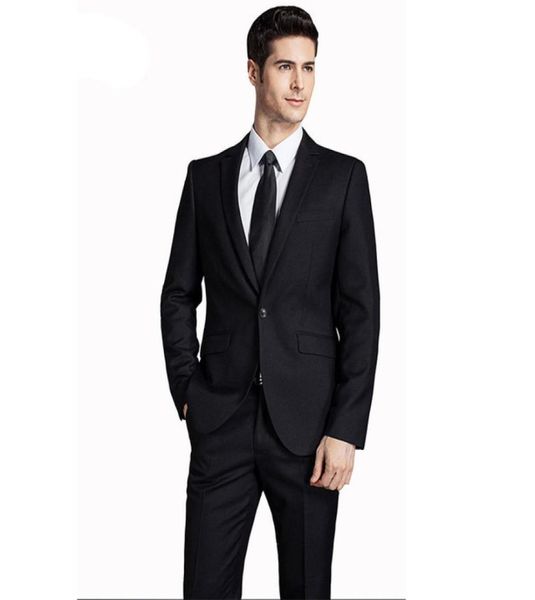 Black Business Handsome Männer Anzüge gekerbter Kragen Slim Fit Anzüge ein Knopf 2 Stück Jackepants für Hochzeit Dinner Party Tuxedo1320560