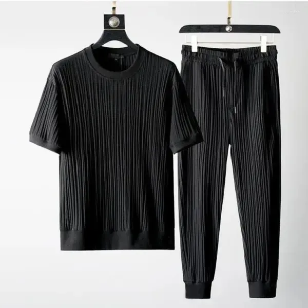 Herren-Trailsuiten Sommer-Set Solid Color Short Sleeve O-Neck T-Shirt Elastic Taille Thin Casual Hosen zweiteilige Sets