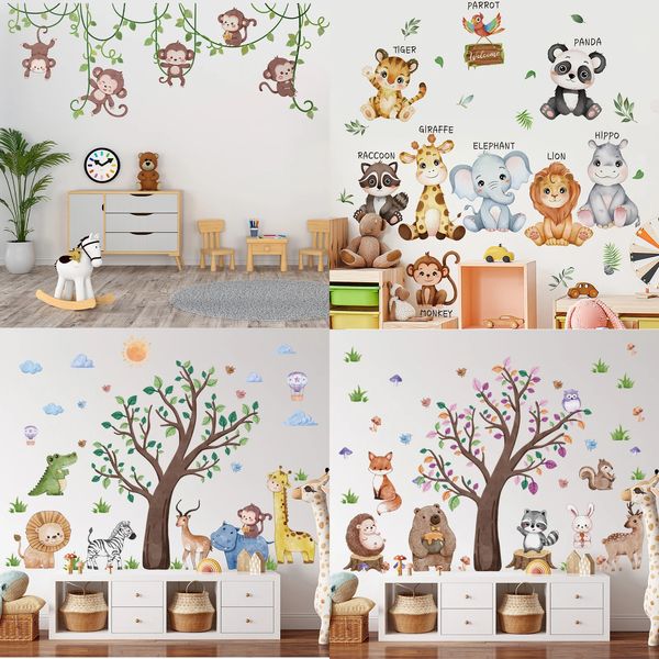 Safari Jungle Woodland Animals Decals Adesivi per le ragazze per ragazzi Baby Nursery Kids Camera da letto Soggiorno Decorazioni 240410