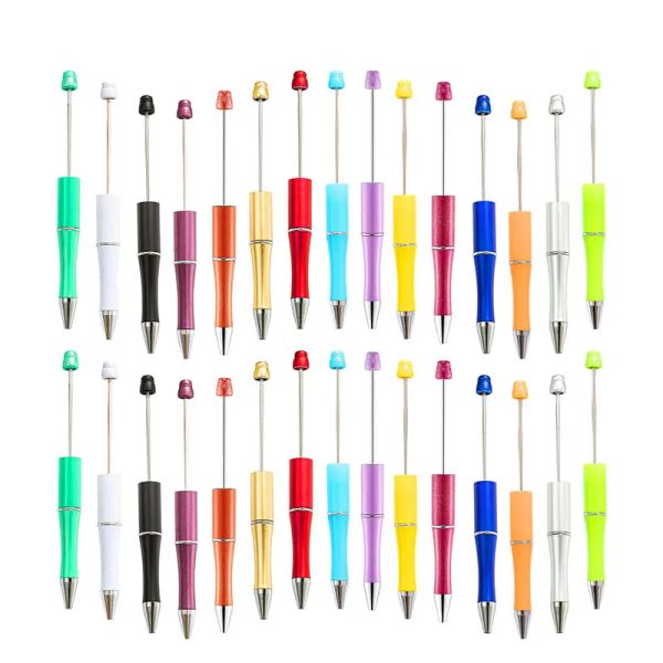 Pens 25pcs Plastik Beadable Pens Çeşitli DIY Boncuk Kalemler Siyah Mürekkep Beyan Kalemi Çocuk Öğrencileri Ofis Okul Malzemeleri