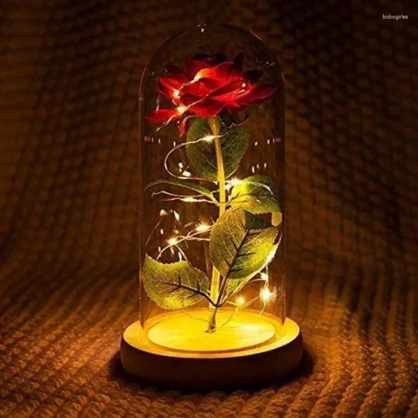 Dekorative Blumen Valentinstag Unsterbliche blumgetrocknete Freundin Geburtstag Geschenk Weihnachten Home Dekoration mit Licht