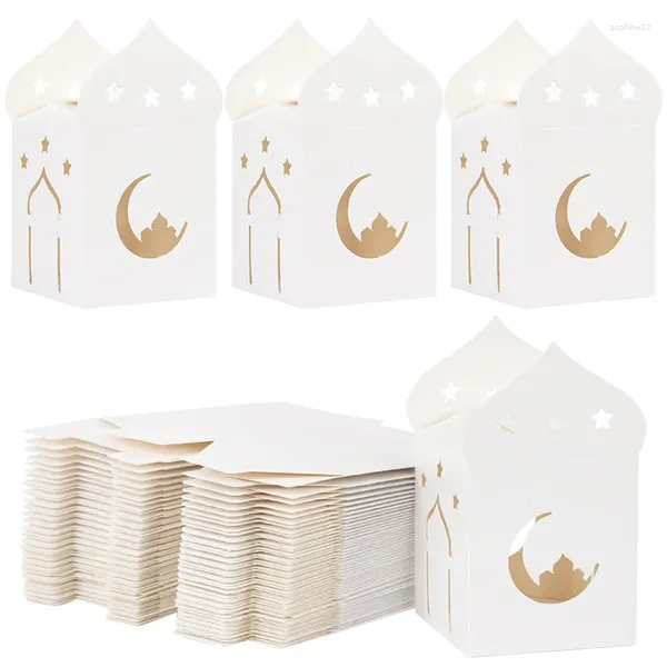 Подарочная упаковка 5pcs Eid Mubarak Candy Boxes White Hollow Star Moon Cookie Box Ramadan Исламский мусульман