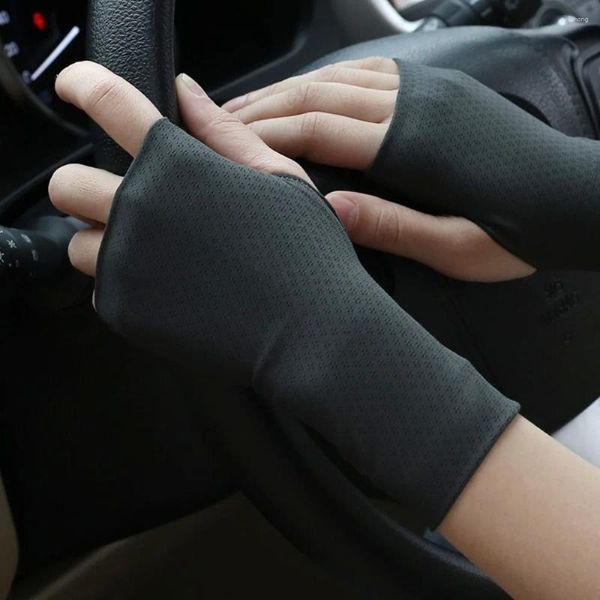Ginocchiere guanti sottili a metà dita protezione uv touch screen seta ghiacciata maschio elastico senza dita maschio femmina