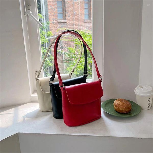 Bolsas de ombro inspiram estilo coreano moda de textura simples crossbody saco de balde flip fivela magnética bolsa pu holsa versátil ombro único