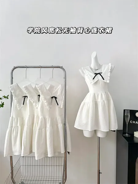 Lässige Kleider französische Eleganz Frauen weiße Märchenkleid Dünne Fashion Party Prom Bow Kpop A-Line 2000er Ästhetik süßes Streetwear Mori Mädchen