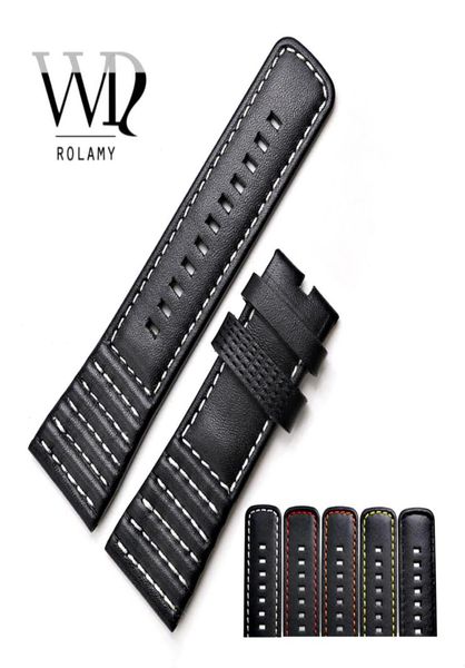 Carlywet 28mm Bütün Gerçek Deri Siyah Beyaz Turuncu Kırmızı Sarı Dikişler Bilek Watch Band kayış kemeri8384080