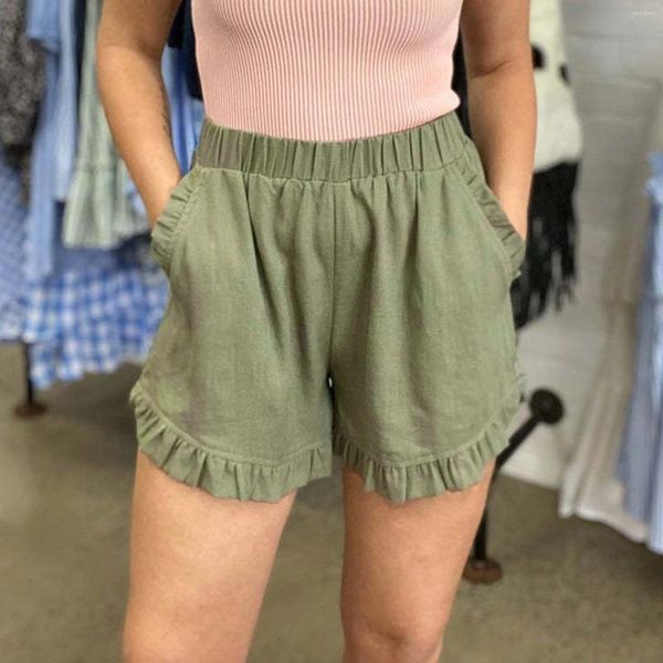 Shorts da donna Donne casual comoda elastica in vita Elastico con tasche cotone e gamba larga in lino per abiti sotto