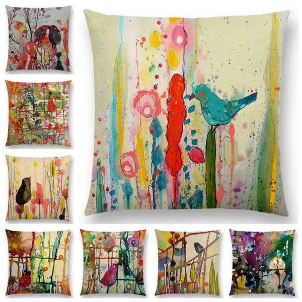 Pillow est in stile americano Draw a mano WaterColor Cestino Flowbirds Coperchio arredamento per la casa 25 Design disponibili