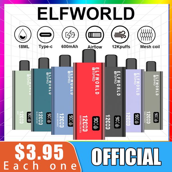 Elfworld originale 12000 12k a sfera ricaricabile per vapori di vaporizzazione e una bobina in rete sigaretta 18 ml pre -piegata da 600 mAh batteria a batteria 2024 VAPE più popolare