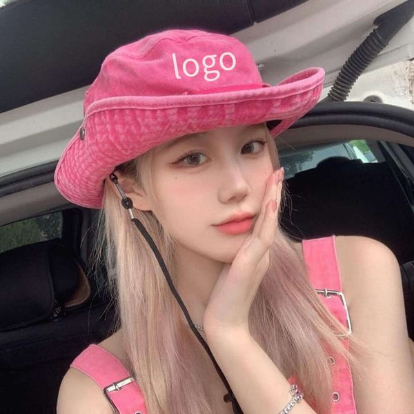 Instagram White Rose rosa rosa bordado pescador chapéu de verão feminino de verão e protetor solar Chapéu ao ar livre de camping e montanhismo