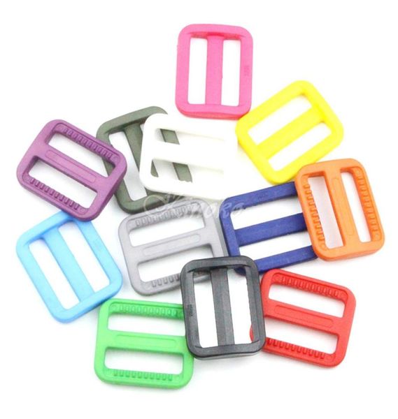 100pcs 1quot 25mm color plástico tiro deslizamentos de fivelas ajustáveis deslizantes para mochilas Strapas de saco de gato colarinho de cachorro DIY Access8516254