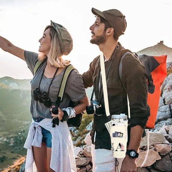 Salvataggio per gli scontri 26 lettere sacchetto per bottiglia d'acqua iniziale per neoprene a bicchiere da 40 once con tasca del telefono Carabiner a camminata in onda in onda in onda