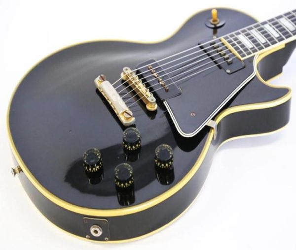 Custom 1958 Neuauflage P90 Pickup Schwarze Schönheit E -Gitarre Ebony Fingerboard Yellow 5 Ply Binding Black Pickguard White Pearl 2047508