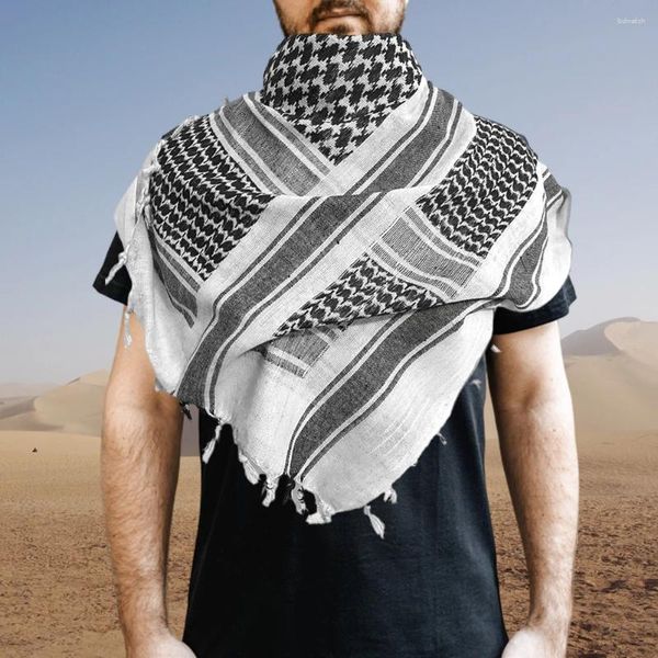 Lenços para caminhadas ao ar livre espessado lenço de algodão militar deserto tático Desert Praça árabe com borla para homens Mulheres