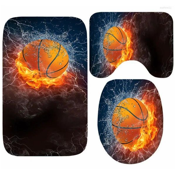 Badmatten Neuheit Feuereis Eis Basketball Matte Set moderne Wasser Fußball Fußball -Badezimmer Toilette für Papa Kinderzimmer Teppich Teppich Geschenk