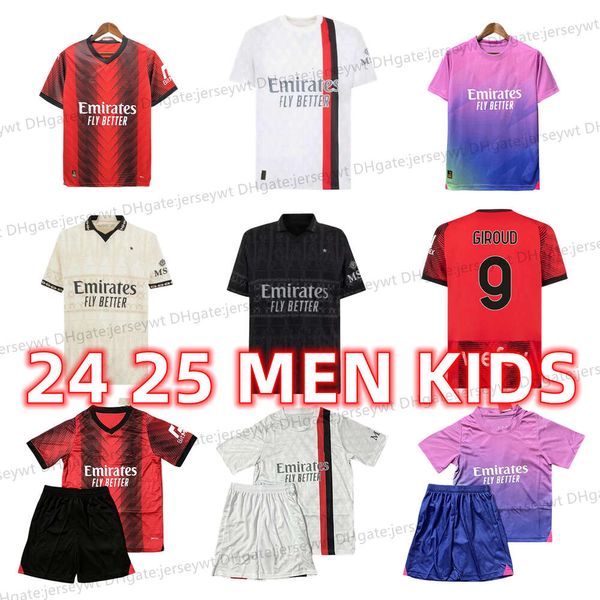 AC 2024 25 m Jerseys de futebol adulto 23 24 Rebic Theo Reijnders Kessie de Ketelaere rafa Lea Leo Giroud Camisetas de futebol pulisadas jogadores homens Kit Kit Uniformi Maillot de Foot