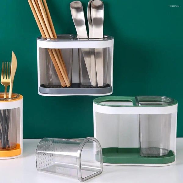 Organizzatore di stoccaggio della cucina Porta di utensili a parete trasparente con due scomparti per le cotolette per le posate