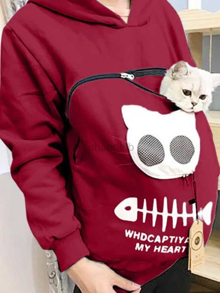 Kadın Hoodies Sweatshirts S-3XL Kedi Sevgililer Kapşonlu Sweatshirt Kanguru Köpek Evcil Pençe Dropshipping Pullu Sarılma Kepçesi Balık Cep Kaput Hoodie 240413