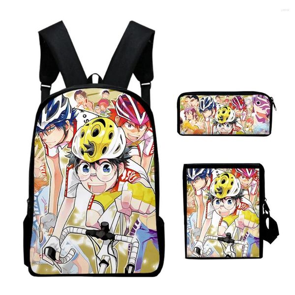 Rucksack 2024 Yowamushi Pedal Bleistifttasche 3 Stück Sets Schüler Jungen Schuls Schoolbag Harajuku Rucksack Streetwear lässig