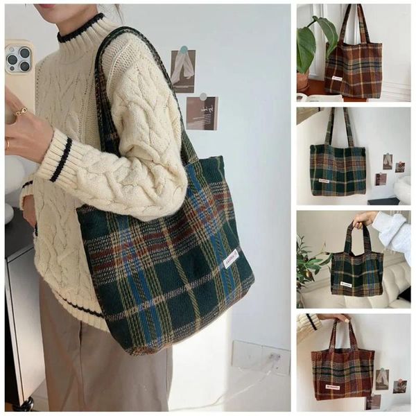 Umhängetaschen große Kapazität Wolltuch Tasche Cleascal Shopping koreanischer Stil Plaid Handtasche Retro -Tasche Reise