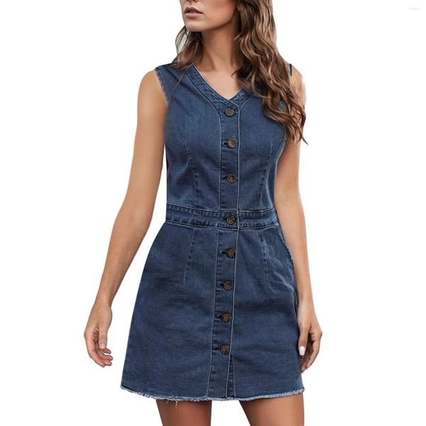 Vestidos casuais mulheres jeans / pescoço vestido curto y2k streetwear solteiro tresped the they jeans jeans mini escritório lady lady vestidos