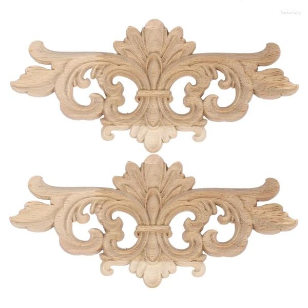 Estatuetas decorativas 2pcs Vintage Wood esculpida canto de canto de aplicação Onlay Applique para móveis de casa Artesanato de decoração de porta de parede 22x10cm