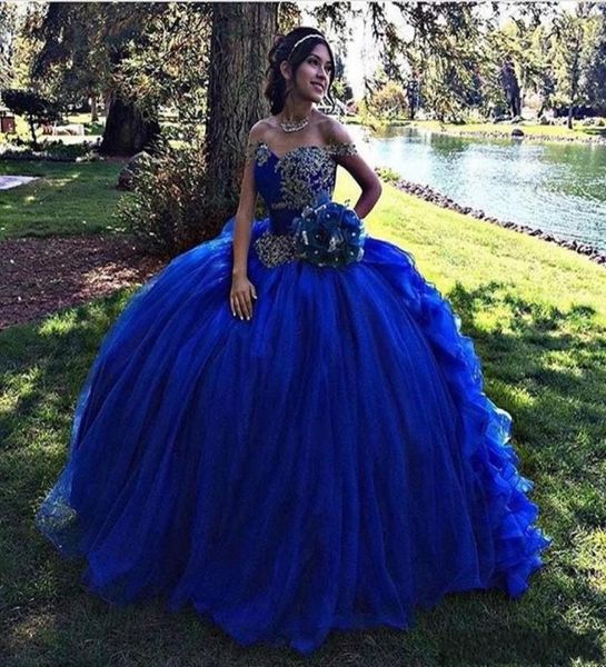 2020 vestido de baile azul royal quinceanera se vestem do ombro de babados vestidos de espartilho com miçangas 16