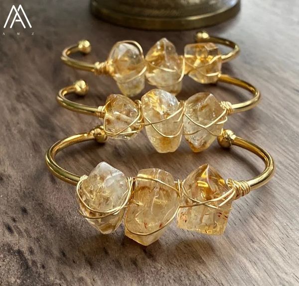 Citrini naturali Quarzo Bracciale in oro aperto Bracciale Donne Crystal Crystal Crystal Piene grosse per perle braccialetti per braccialetti Gift Drop 240402