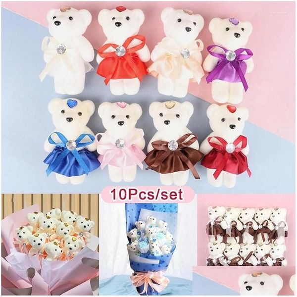 Flores decorativas grinaldas de 10pcs 12 cm de urso buquê de brinquedo boneca boneca boneca de pelúcia presente de casamento presente de casamento entrega homd dhsgl