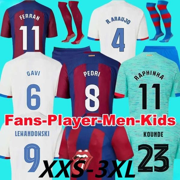 23 24 Pedri Soccer Jersey Barca Gavi Lewandowski FC Ferran Camiseta de Camisa Auba Cancello 2023 2024 Ansu Fati Football Joao Felix Kits Men Kids 20 20 20