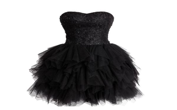 Muhteşem tatlı 16 elbise siyah eve dönüş elbiseleri boncuklu payetler dantel üst fırfırlı kabarık etek Tedeliği korse arka askısız sweethe8036523