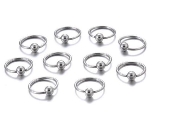 10pcsset nariz anel de piercing jóias de jóias de anel de aço de aço de aço de aço para lábio nariz prata prateada jóias de bola 3615535