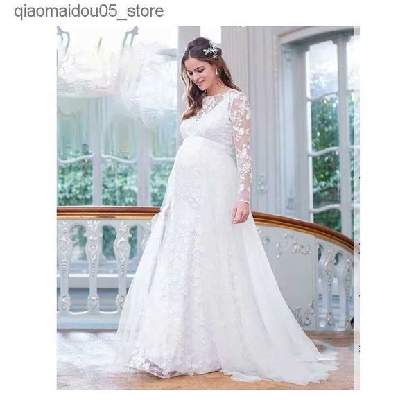 Maternidade Vestidos de renda Patch Trabalho Roupas de maternidade usadas para conferências de fotografia de gravidez a longo prazo GOWNS NOVIMENTE q240413