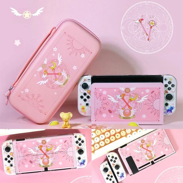 Casi Housse Switch Gaming Accessori da gioco per la carta anime Capitore Sakura Pink Protection Fund Switch Case OLED Copertina